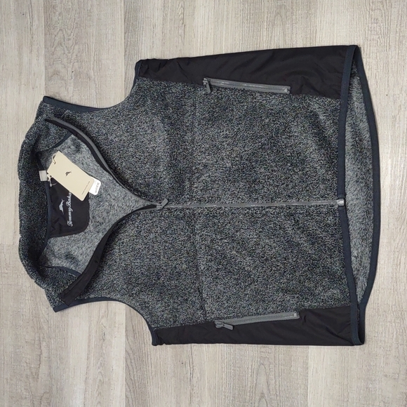 🔥Tommy Bahama Cascade Fleece sleeveless VEST gray coal full zip Pockets Mens S - Picture 3 of 8